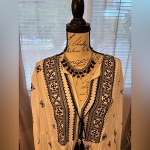 Bohemian White and Black Embroidered Blouse